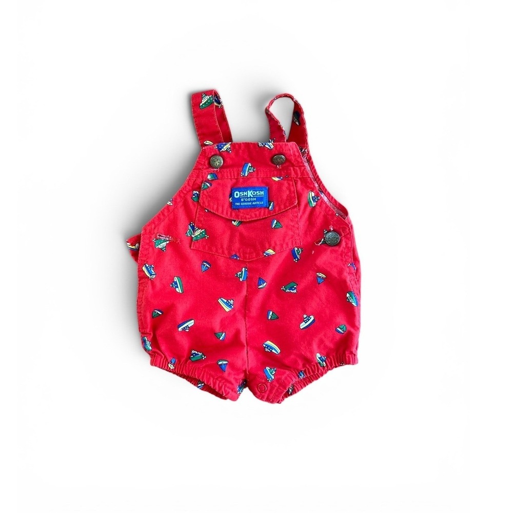 OshKosh Bgosh VTG Red Sailboat Print Overalls Nautical Baby 6-9 MonthsM‎